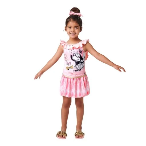Disney Minnie Mouse Pink Swimsuit And Hair Scrunchie Set For Girls - Image 2