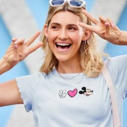 Disney Mickey Mouse ''Peace, Love, Mickey'' T-Shirt For Women -Disney 5106057430350 4