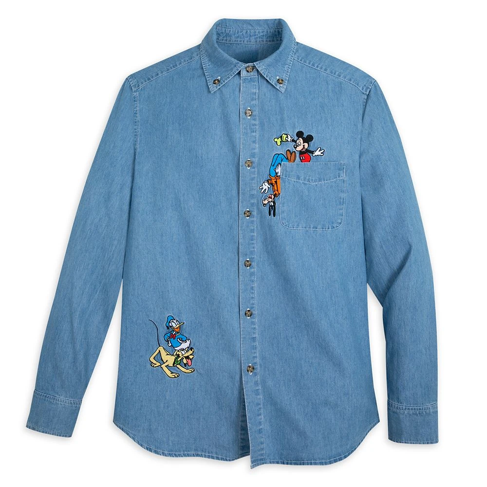 Disney Mickey Mouse And Friends Denim Shirt For Adults 3 Disney Mickey Mouse And Friends Denim Shirt For Adults