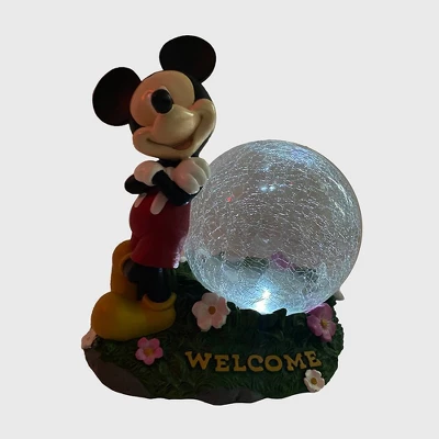 Disney 10" Fiberglass/Polyester Mickey Mouse Solar Garden Statue With Crackle Glass Ball 3 Disney 10" Fiberglass/Polyester Mickey Mouse Solar Garden Statue With Crackle Glass Ball